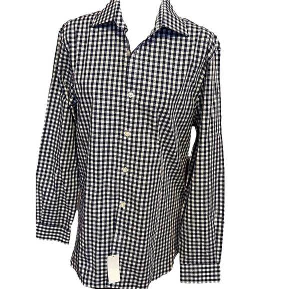 NWT Michael Kors Slim Fit 100% Cotton Navy Blue Check Button Shirt 15 1/2 32-33 - Picture 1 of 6